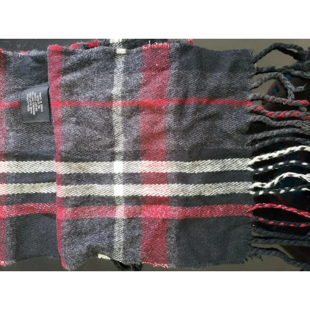 LF Outerwear Plaid lightweight black red scarf